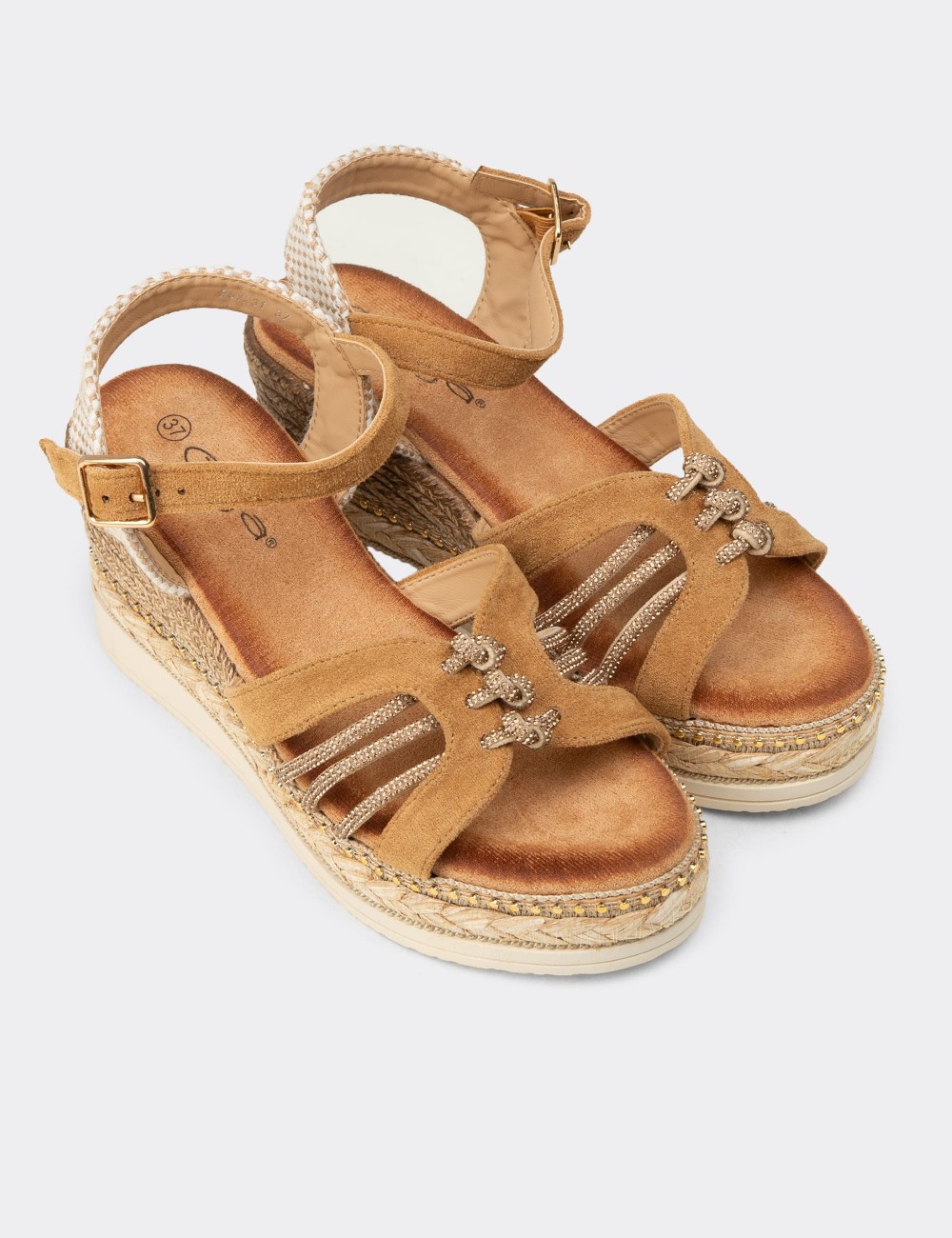 Women's Tan Wedge Sandals - 26231ZTBAC01