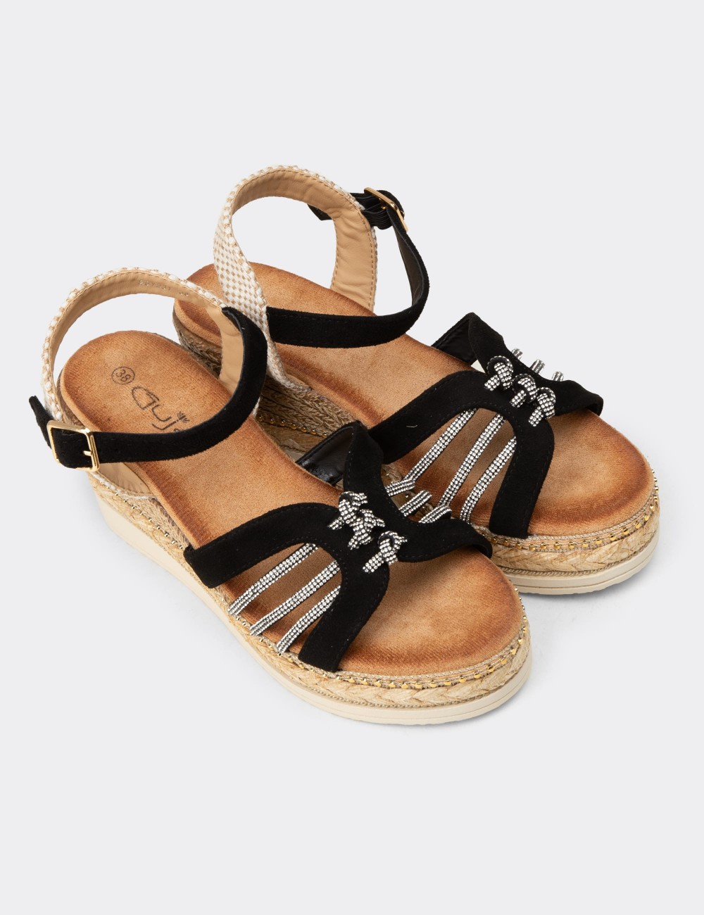 Women's Black Wedge Sandals - 26231ZSYHC01