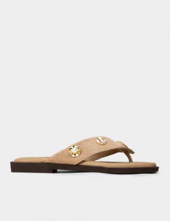 Women's Beige Suede Leather Sandals