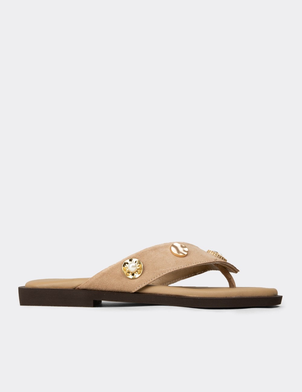 Women's Beige Suede Leather Sandals - 24712ZBEJC01
