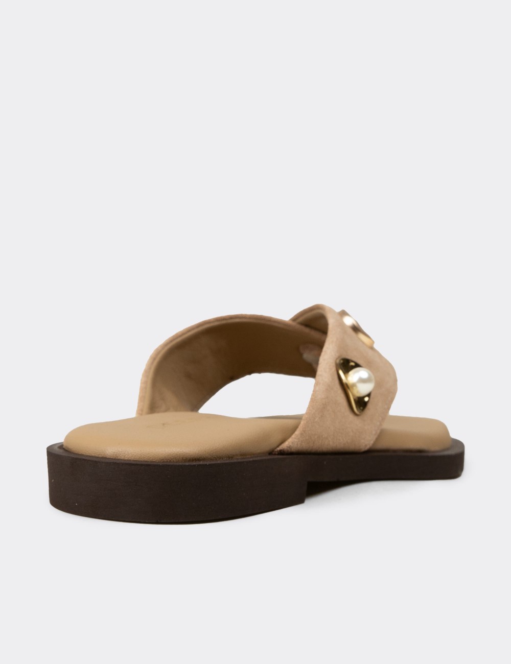 Women's Beige Suede Leather Sandals - 24712ZBEJC01