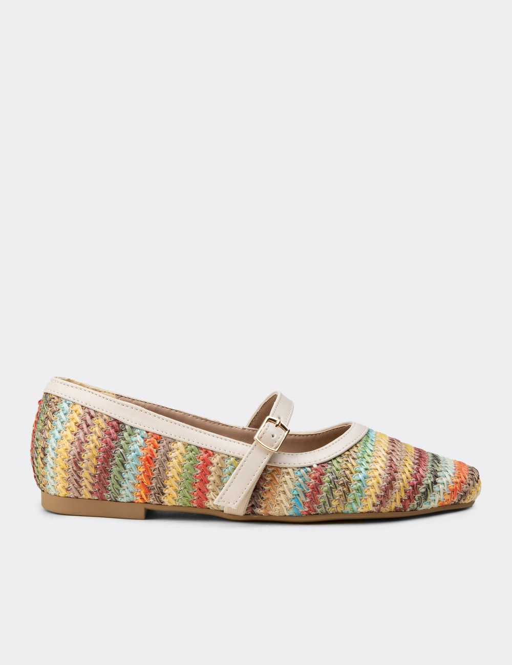 Women's Beige Mary Jane Flats - K0696ZBEJC01