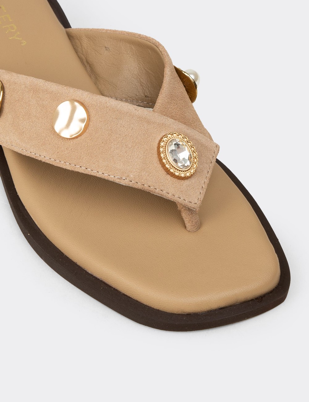 Women's Beige Suede Leather Sandals - 24712ZBEJC01
