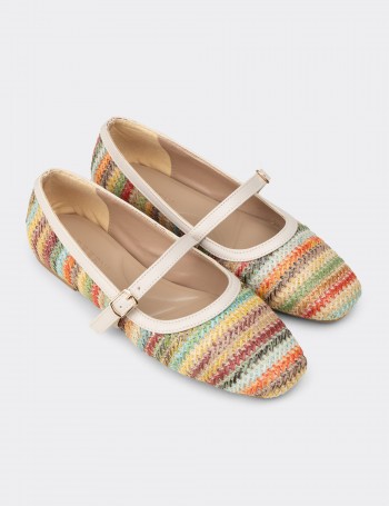 Women's Beige Mary Jane Flats - K0696ZBEJC01