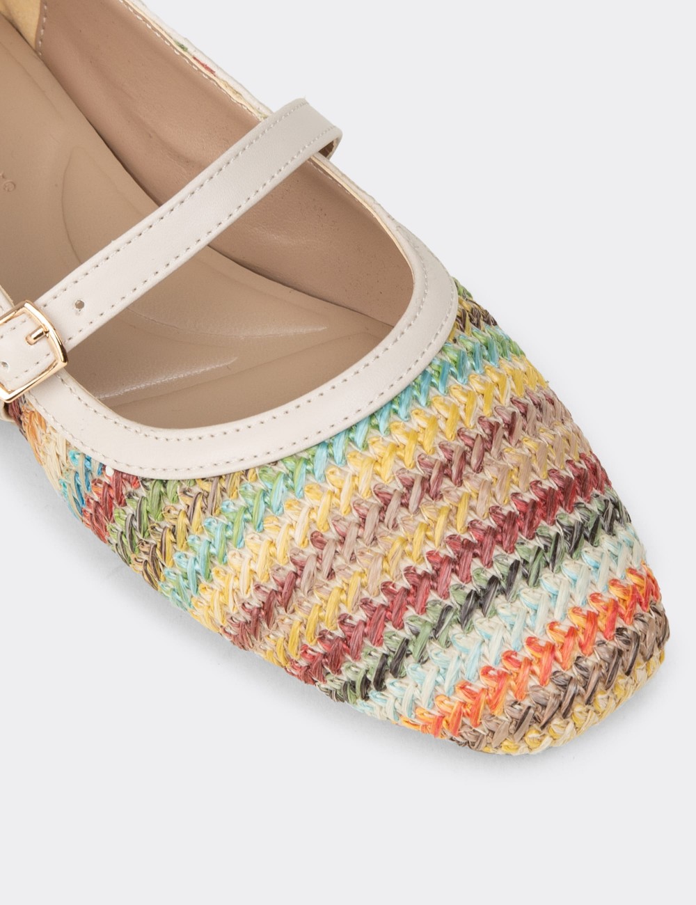 Women's Beige Mary Jane Flats - K0696ZBEJC01