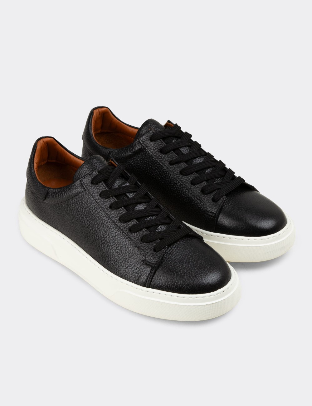 Men's Black Leather Sneakers - 04651MSYHE01