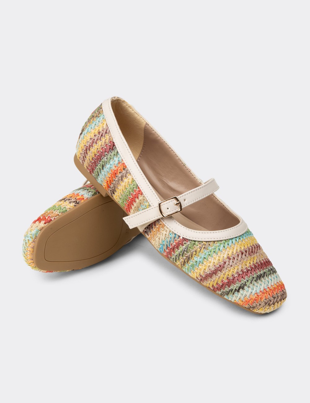 Women's Beige Mary Jane Flats - K0696ZBEJC01