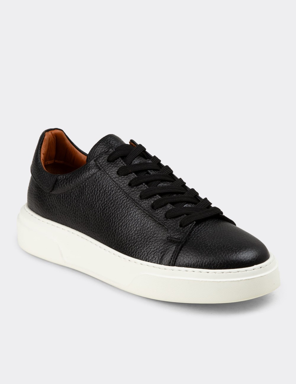 Men's Black Leather Sneakers - 04651MSYHE01
