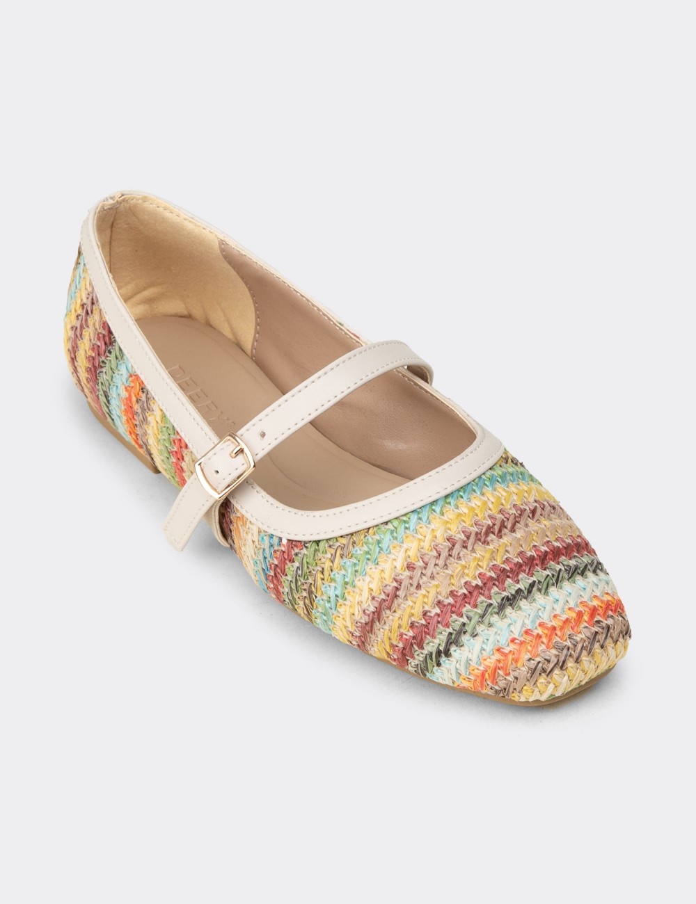 Women's Beige Mary Jane Flats - K0696ZBEJC01