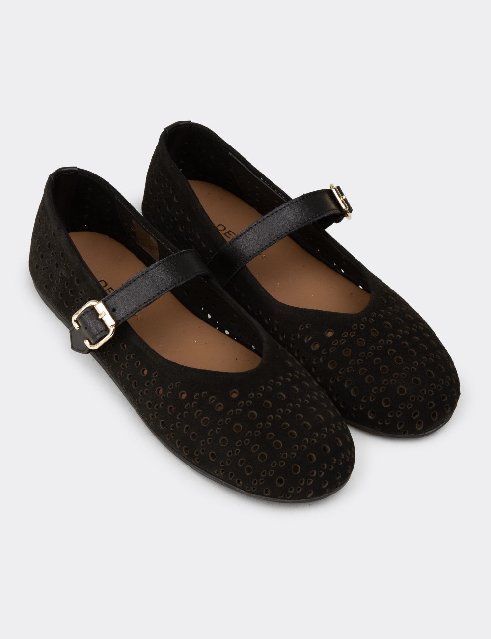 Women's Black Suede Leather Mary Jane Flats - N0413ZSYHC01