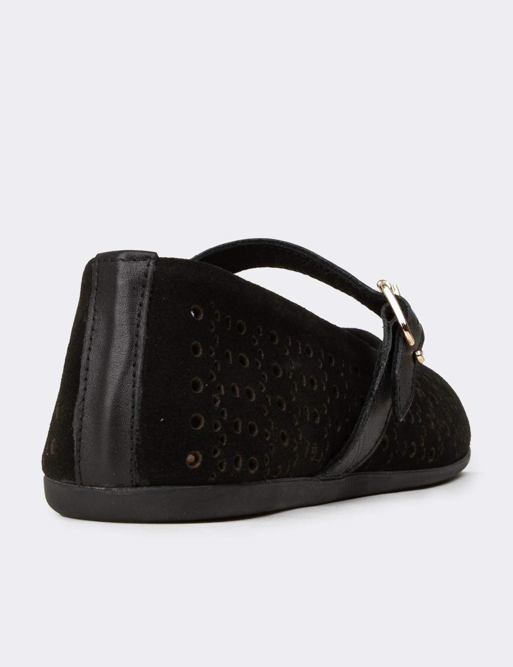 Women's Black Suede Leather Mary Jane Flats - N0413ZSYHC01