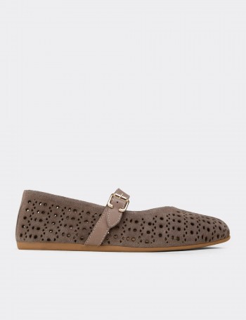 Women's Sandstone Suede Leather Mary Jane Flats - N0413ZVZNC01