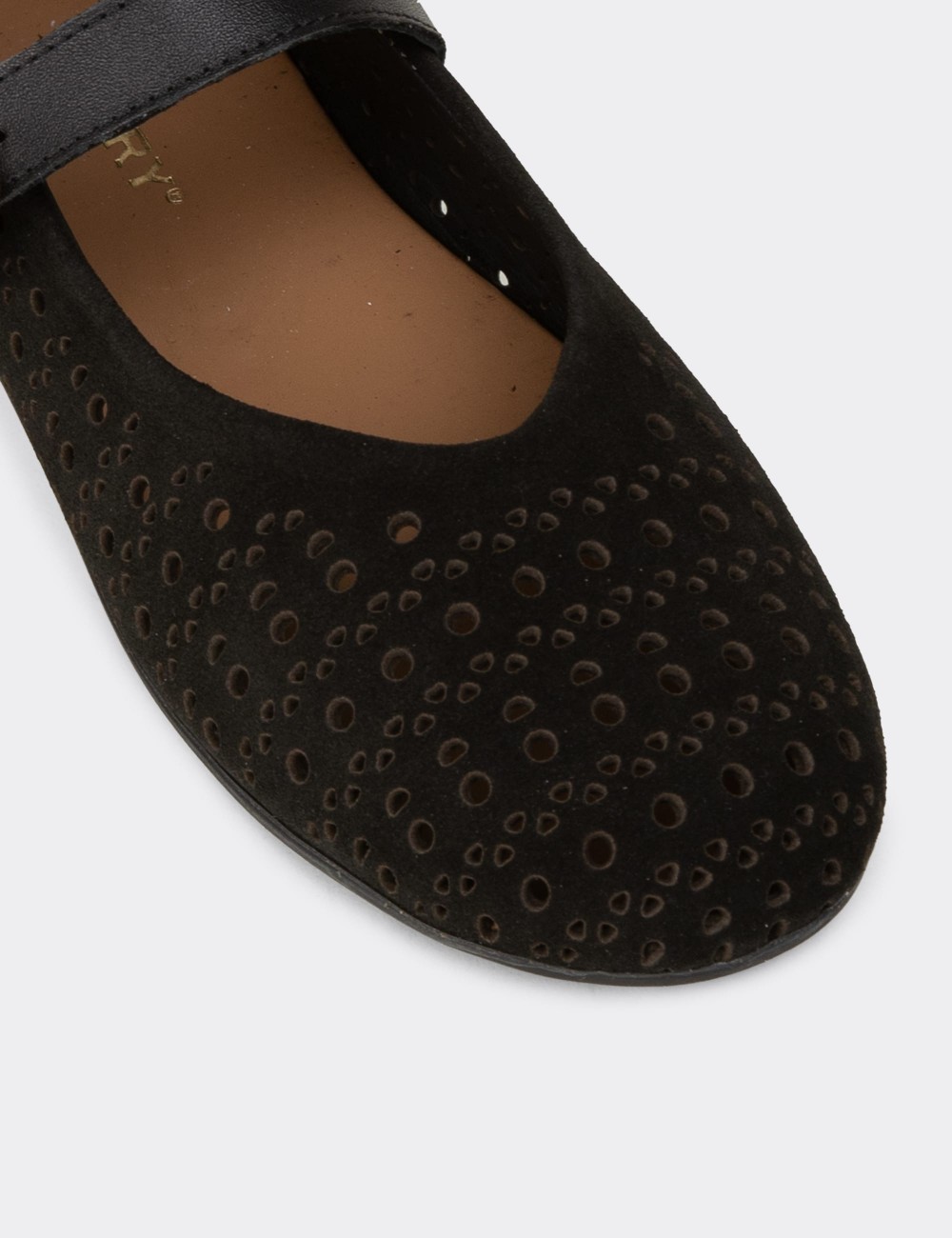 Women's Black Suede Leather Mary Jane Flats - N0413ZSYHC01