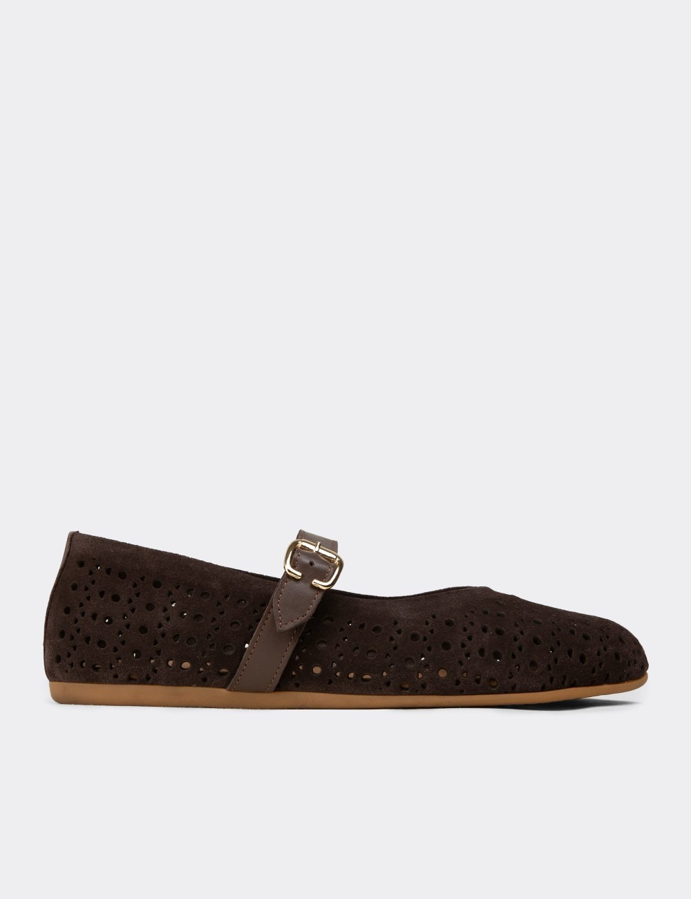 Women's Brown Suede Leather Mary Jane Flats - N0413ZKHVC01