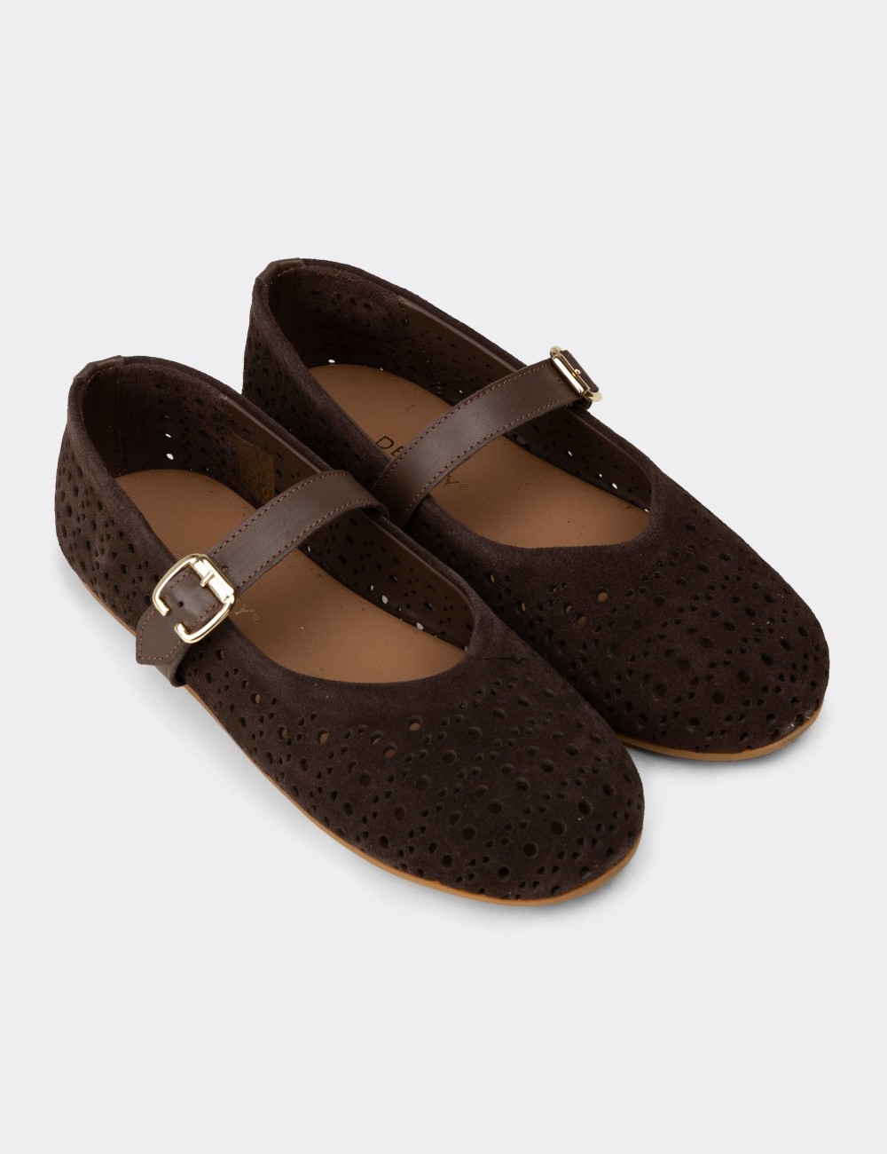 Women's Brown Suede Leather Mary Jane Flats - N0413ZKHVC01