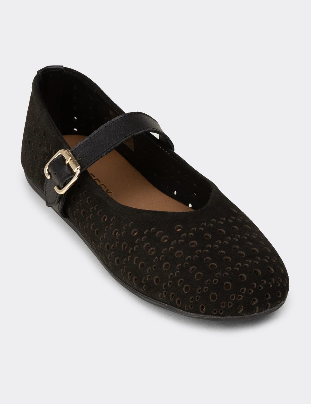 Women's Black Suede Leather Mary Jane Flats - N0413ZSYHC01