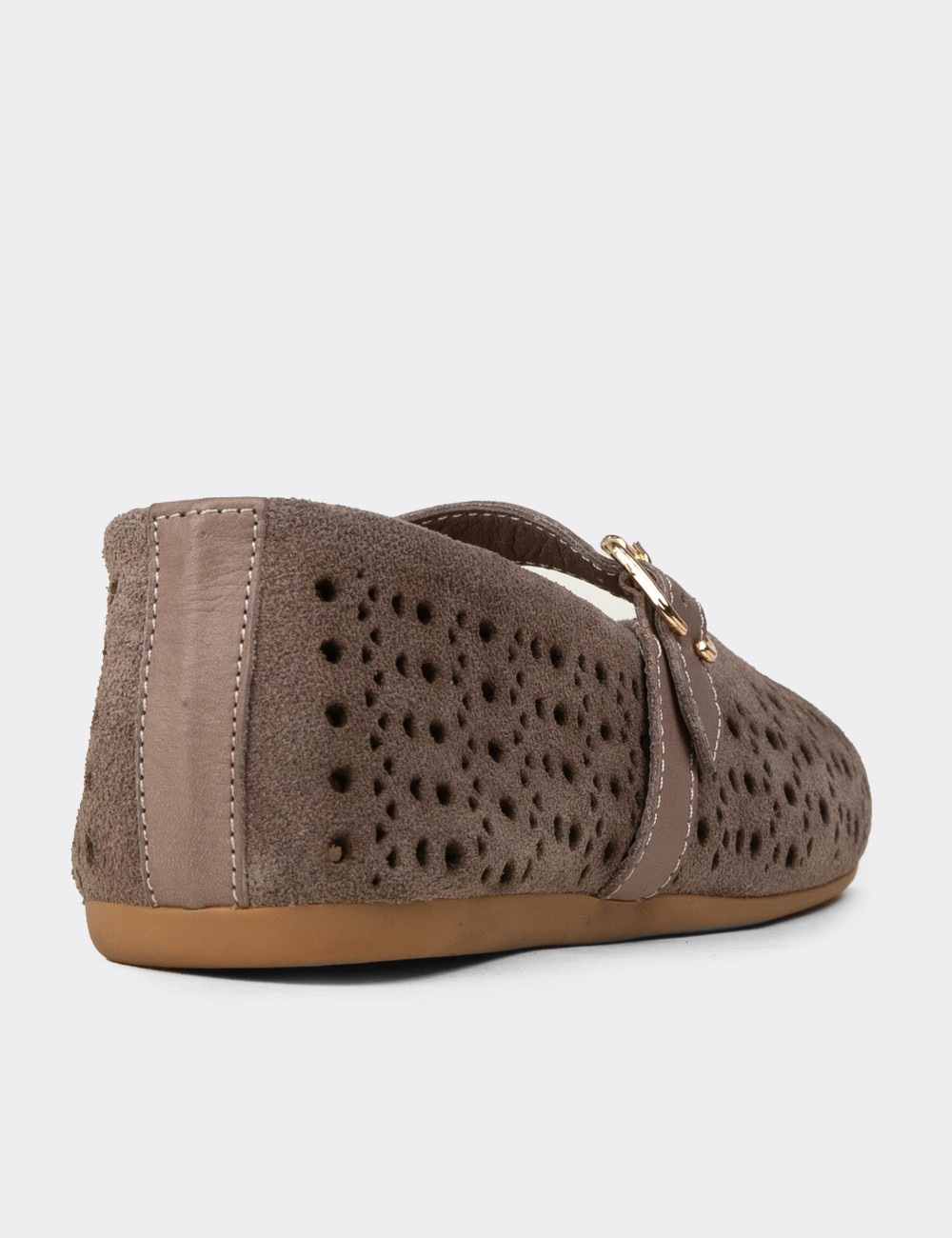 Women's Sandstone Suede Leather Mary Jane Flats - N0413ZVZNC01