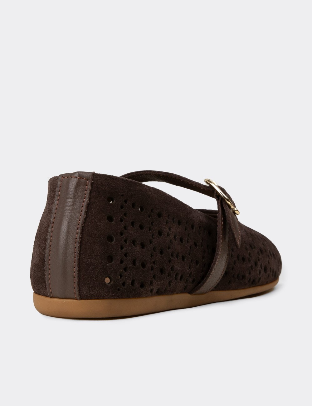 Women's Brown Suede Leather Mary Jane Flats - N0413ZKHVC01