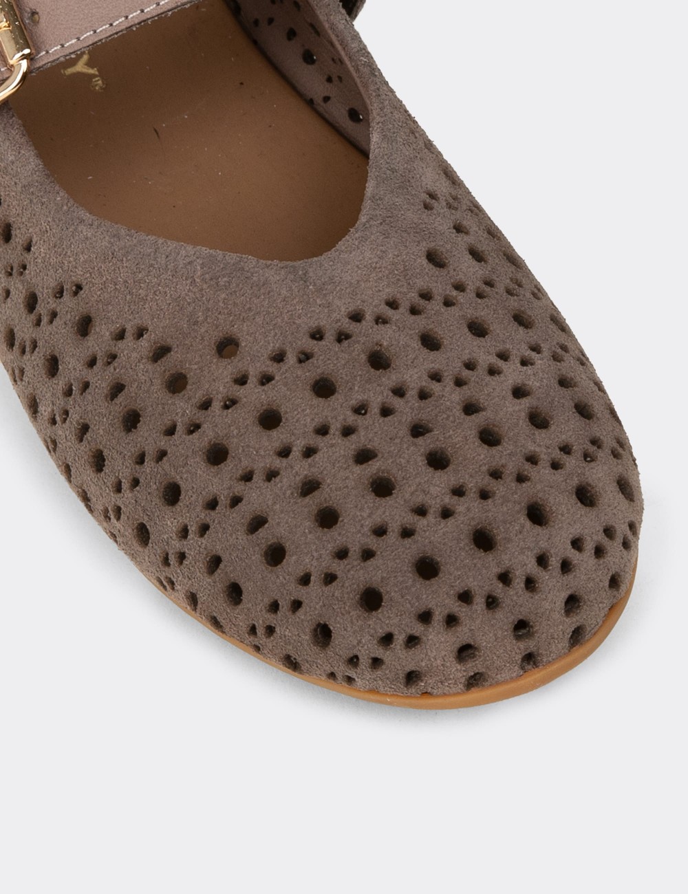 Women's Sandstone Suede Leather Mary Jane Flats - N0413ZVZNC01