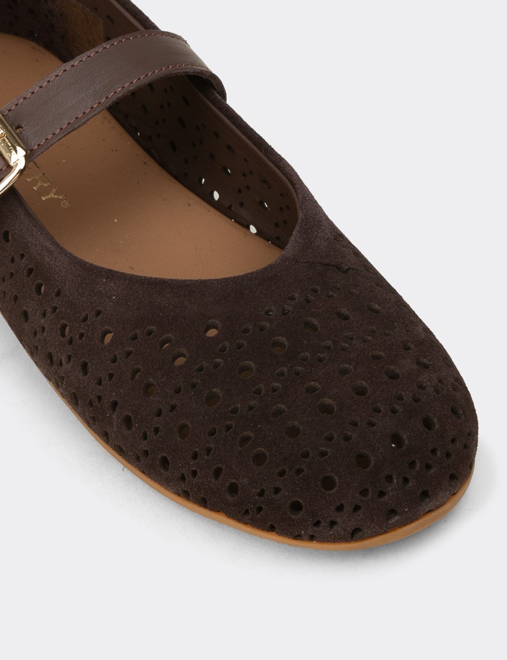 Women's Brown Suede Leather Mary Jane Flats - N0413ZKHVC01