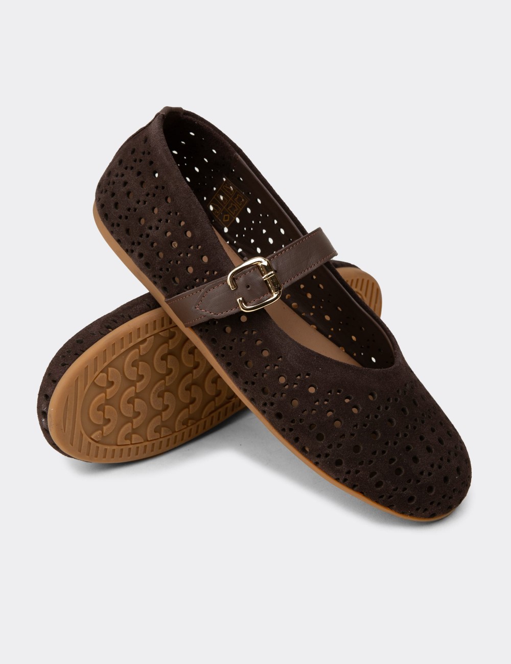 Women's Brown Suede Leather Mary Jane Flats - N0413ZKHVC01
