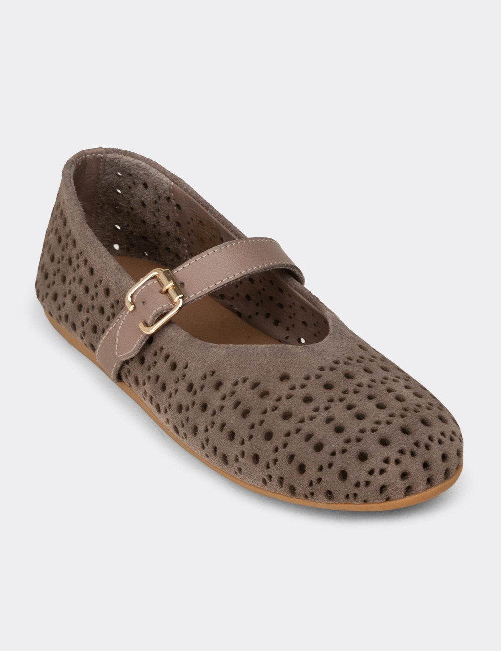 Women's Sandstone Suede Leather Mary Jane Flats - N0413ZVZNC01