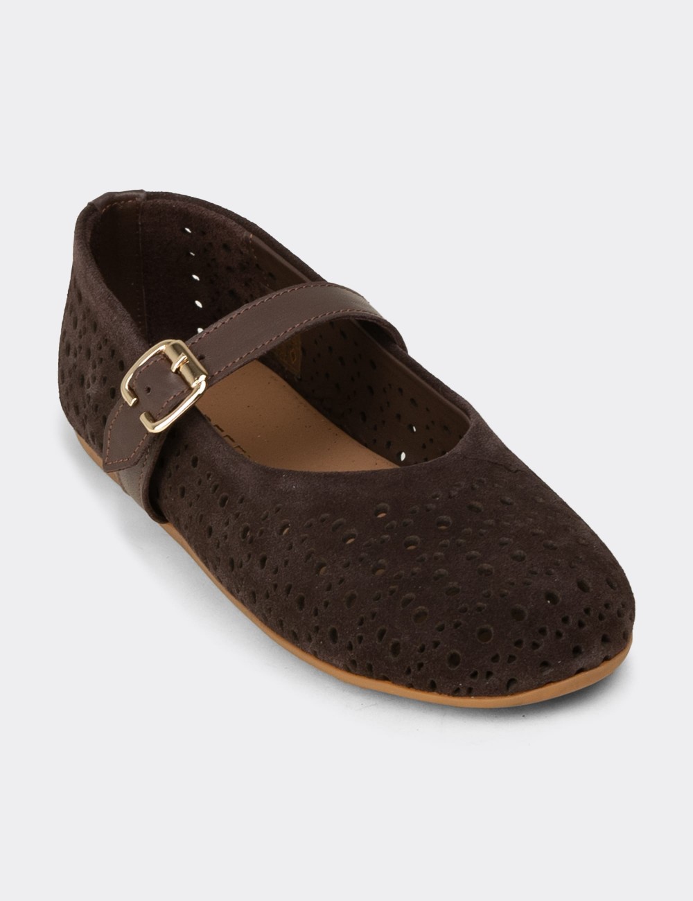 Women's Brown Suede Leather Mary Jane Flats - N0413ZKHVC01