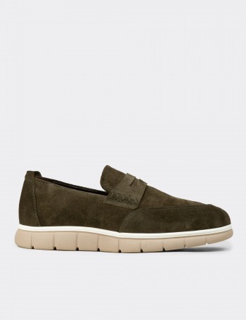 Men's Green Suede Leather Loafers