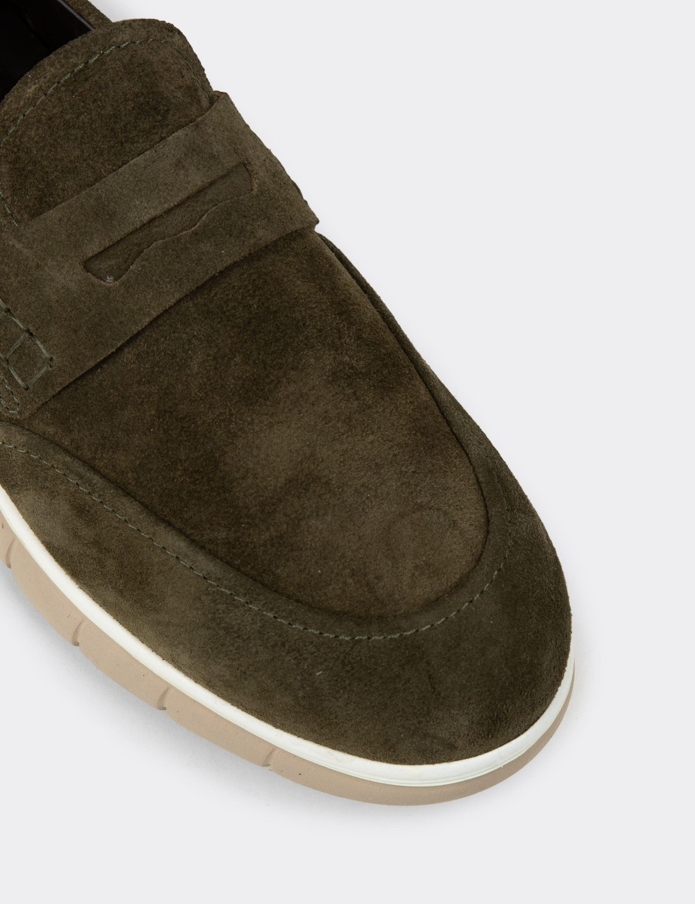 Men's Green Suede Leather Loafers - 02044MYSLE01