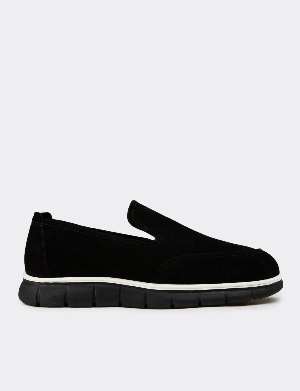 Men's Black Suede Leather Loafers - 02044MSYHE01