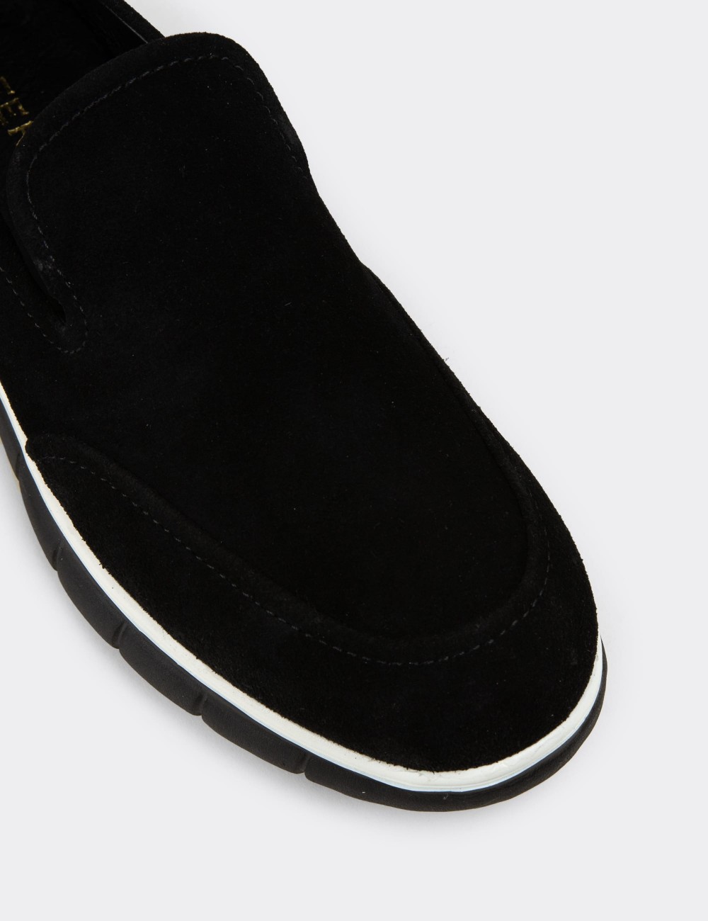 Men's Black Suede Leather Loafers - 02044MSYHE01