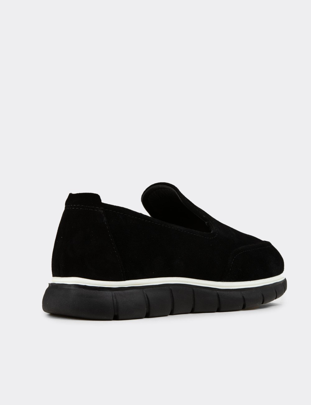 Men's Black Suede Leather Loafers - 02044MSYHE01