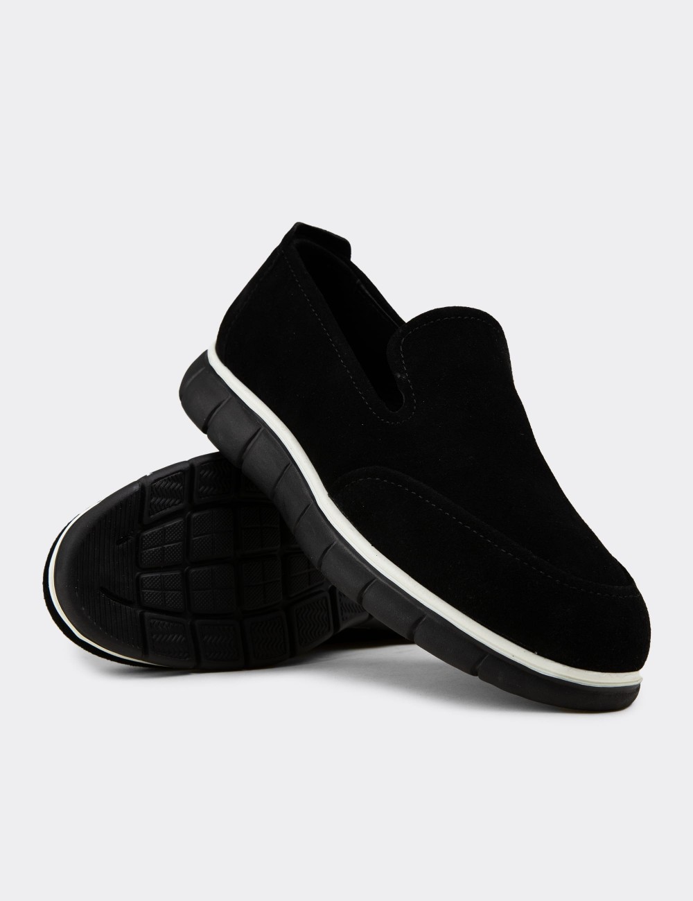 Men's Black Suede Leather Loafers - 02044MSYHE01