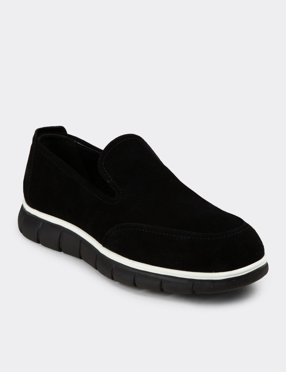 Men's Black Suede Leather Loafers - 02044MSYHE01