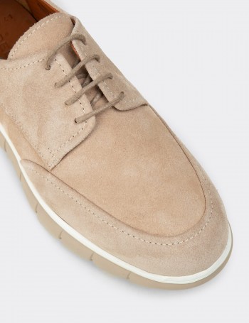 Men's Beige Suede Leather Lace-up Shoes