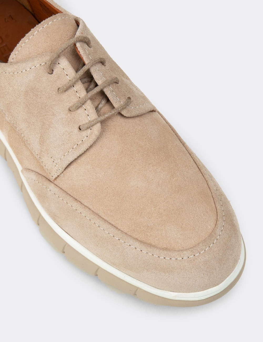 Men's Beige Suede Leather Lace-up Shoes - 02046MBEJE01