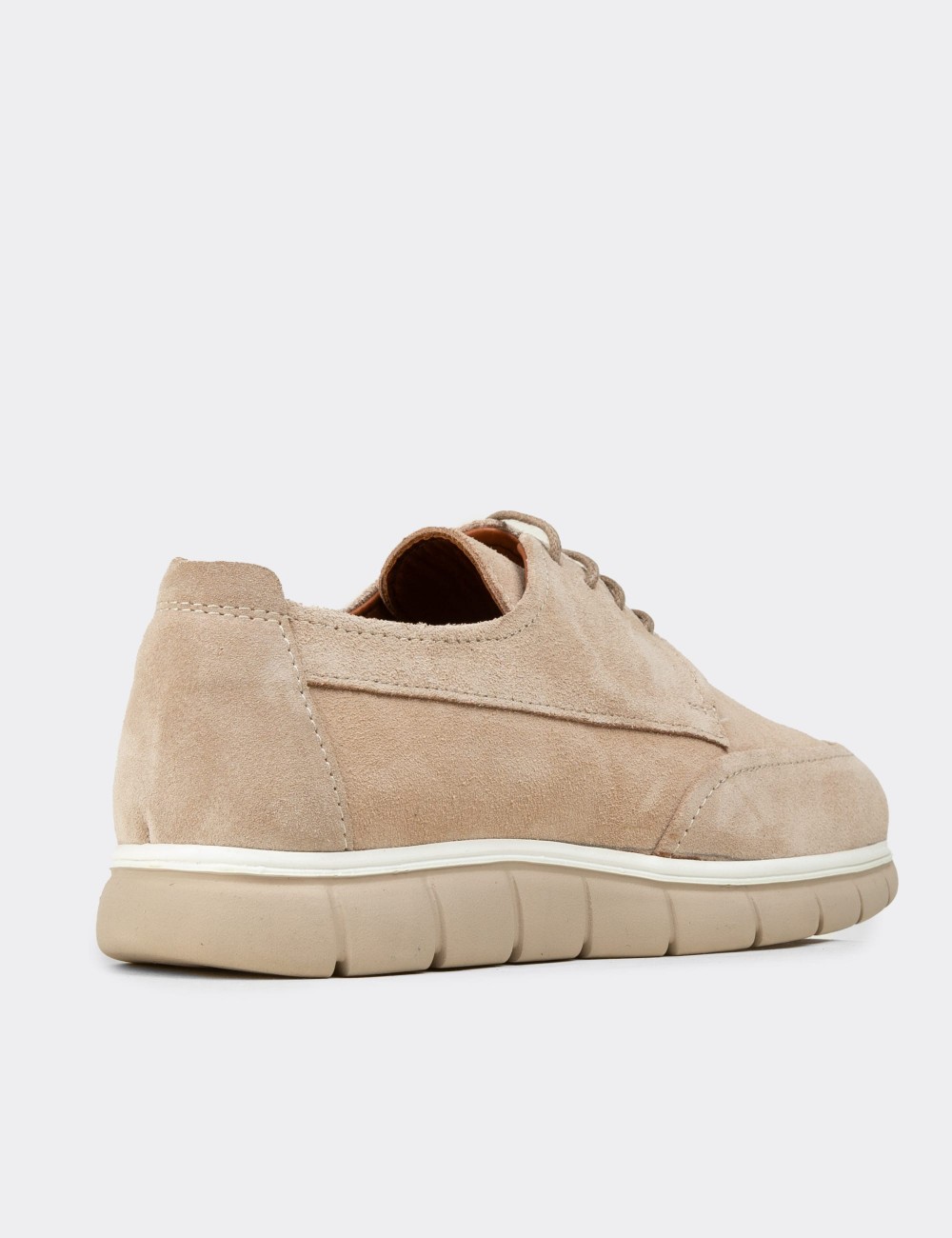 Men's Beige Suede Leather Lace-up Shoes - 02046MBEJE01
