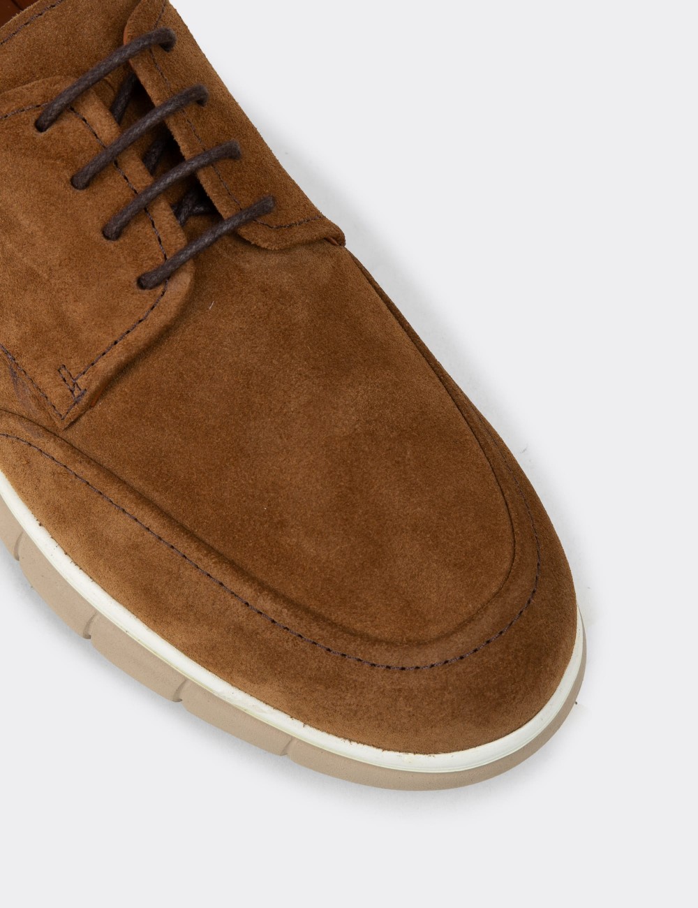Men's Tan Suede Leather Lace-Up Shoes - 02046MTBAE01