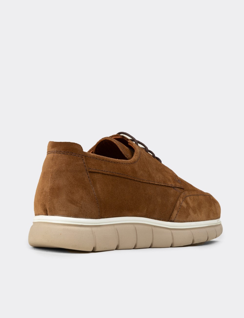 Men's Tan Suede Leather Lace-Up Shoes - 02046MTBAE01