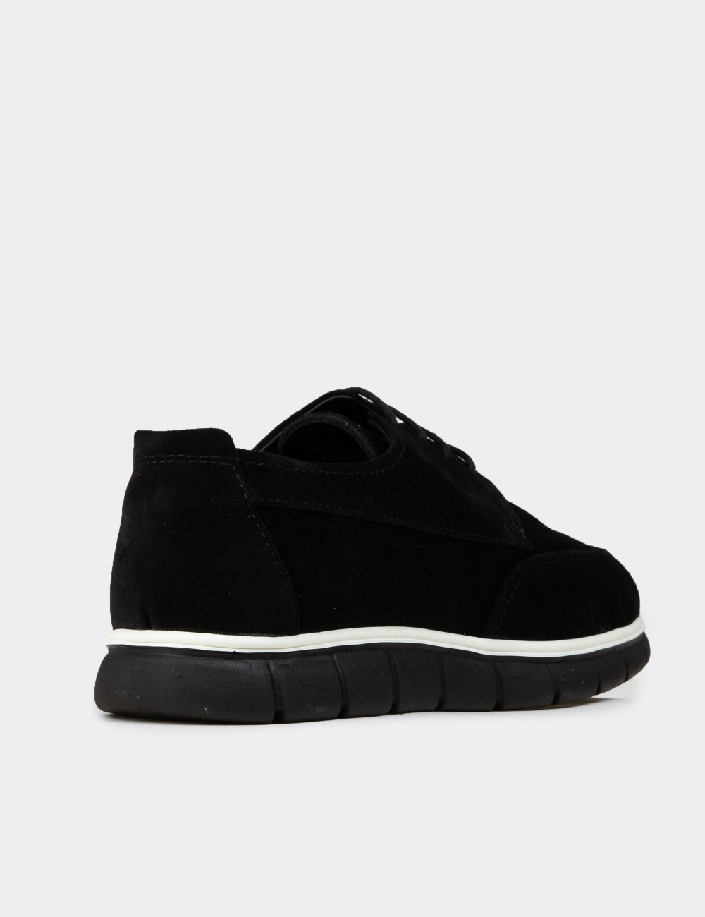Men's Black Suede Leather Lace-up Footwear - 02046MSYHE01