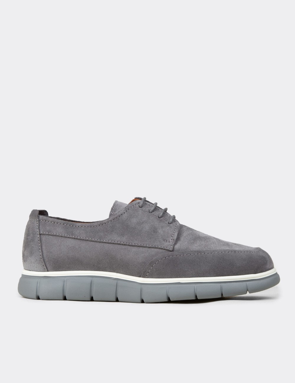 Men's Gray Suede Leather Lace-up Footwear - 02046MGRIE01