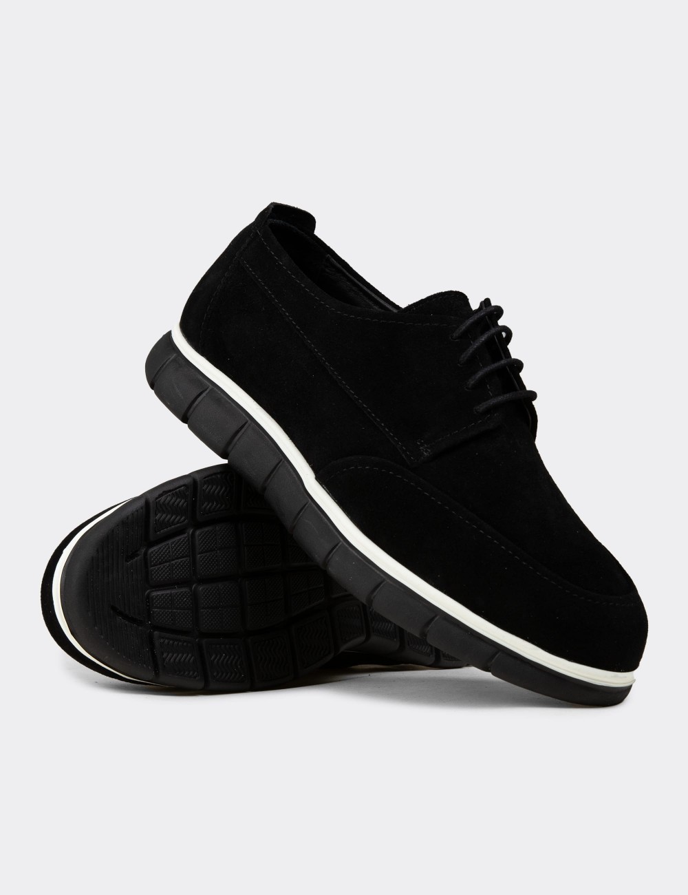 Men's Black Suede Leather Lace-up Footwear - 02046MSYHE01