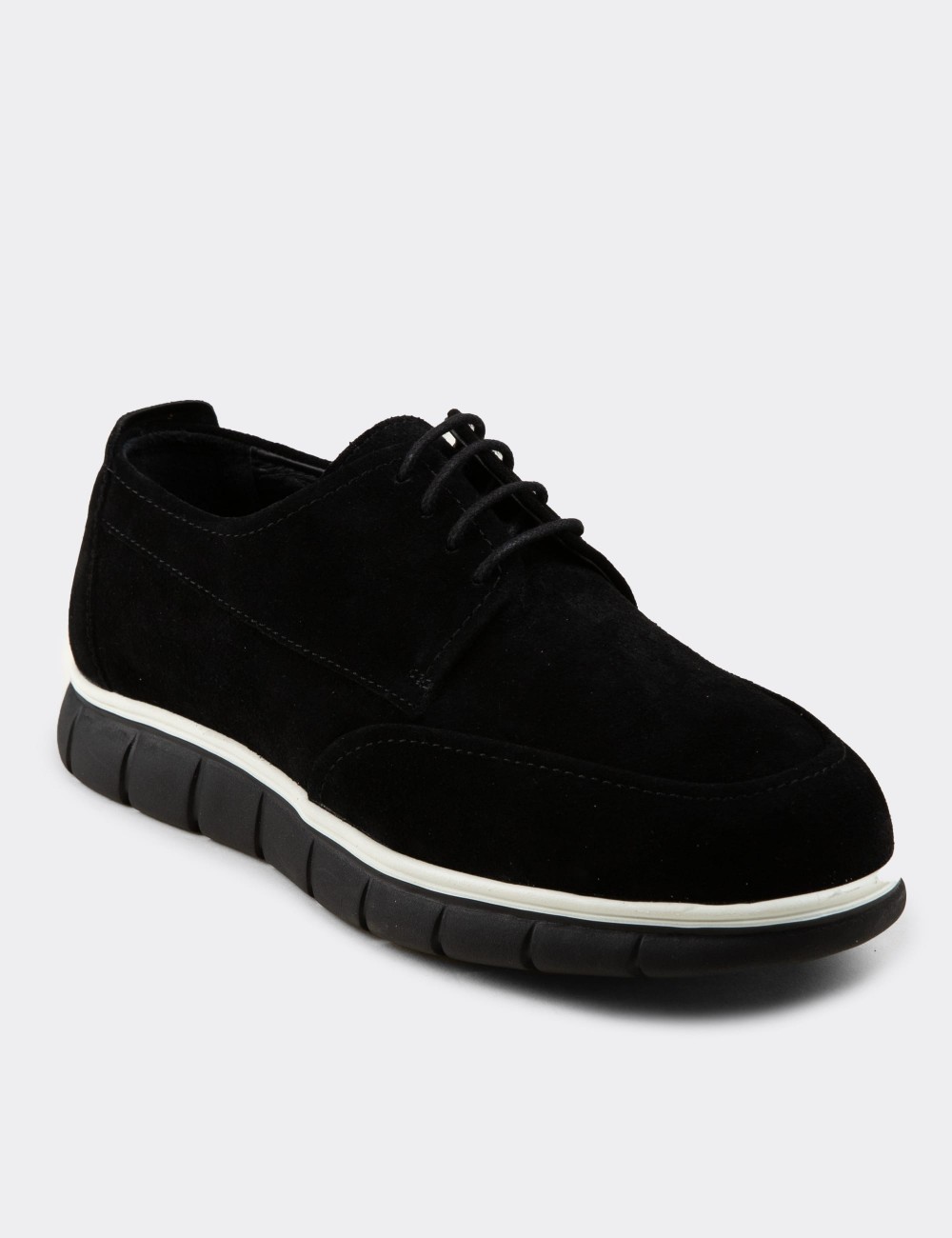 Men's Black Suede Leather Lace-up Footwear - 02046MSYHE01