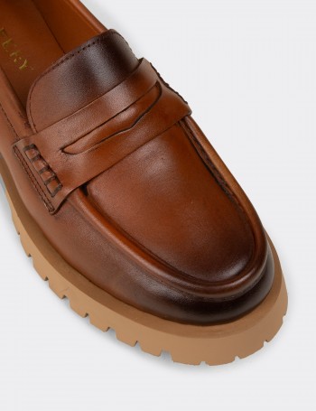 Women's Tan Leather Loafers