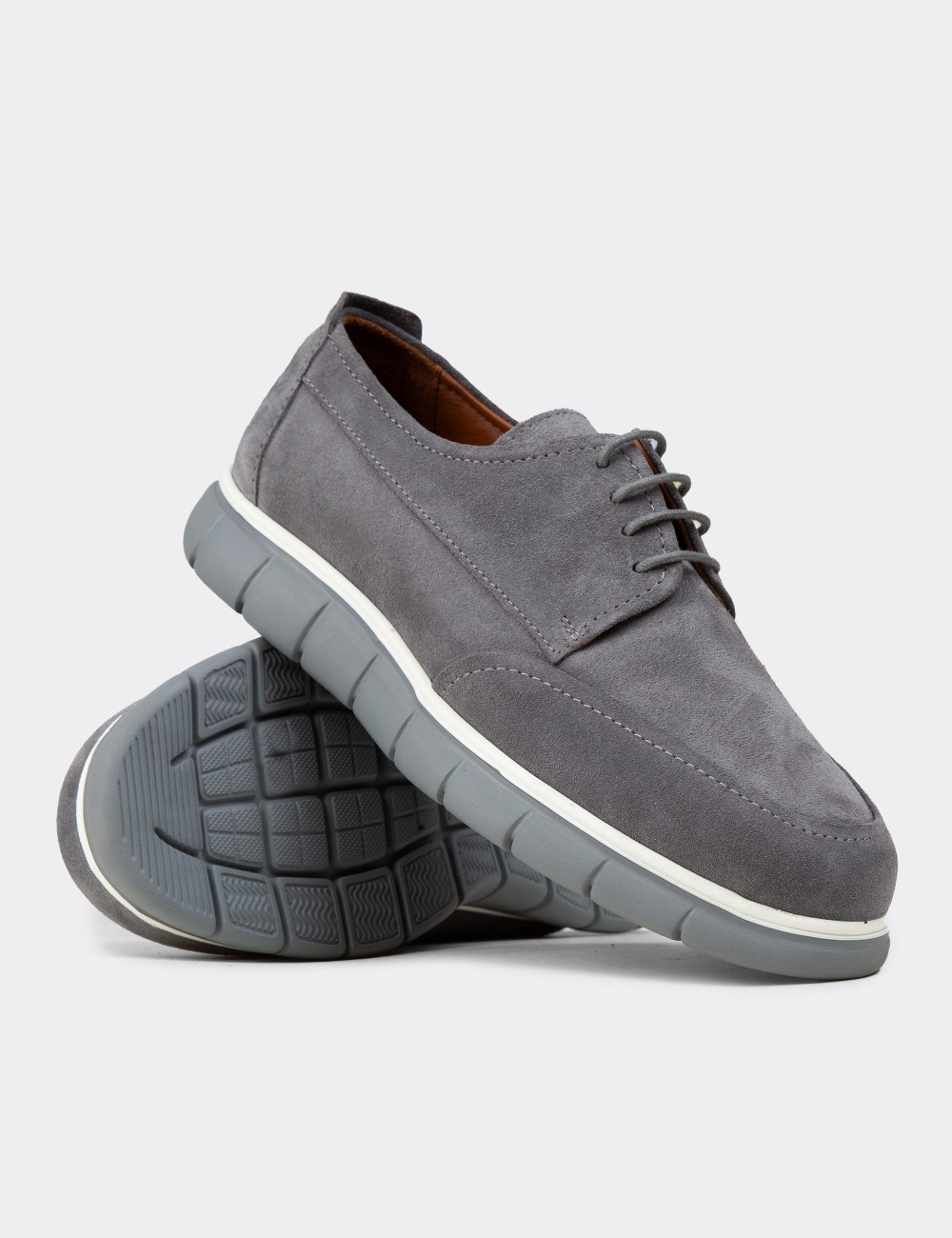 Men's Gray Suede Leather Lace-up Footwear - 02046MGRIE01
