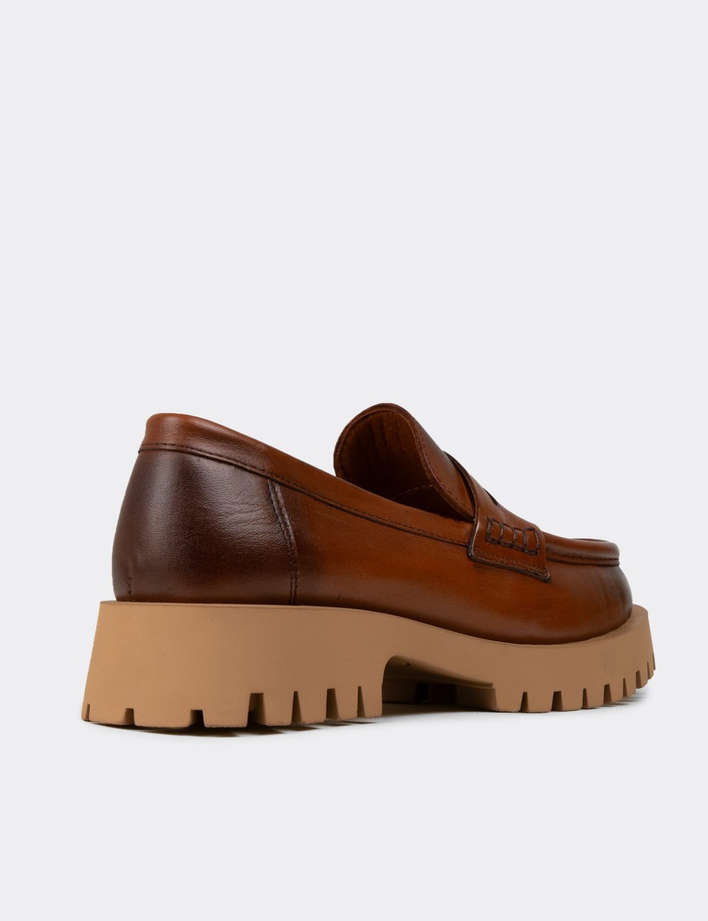 Women's Tan Leather Loafers - 02034ZTBAC02