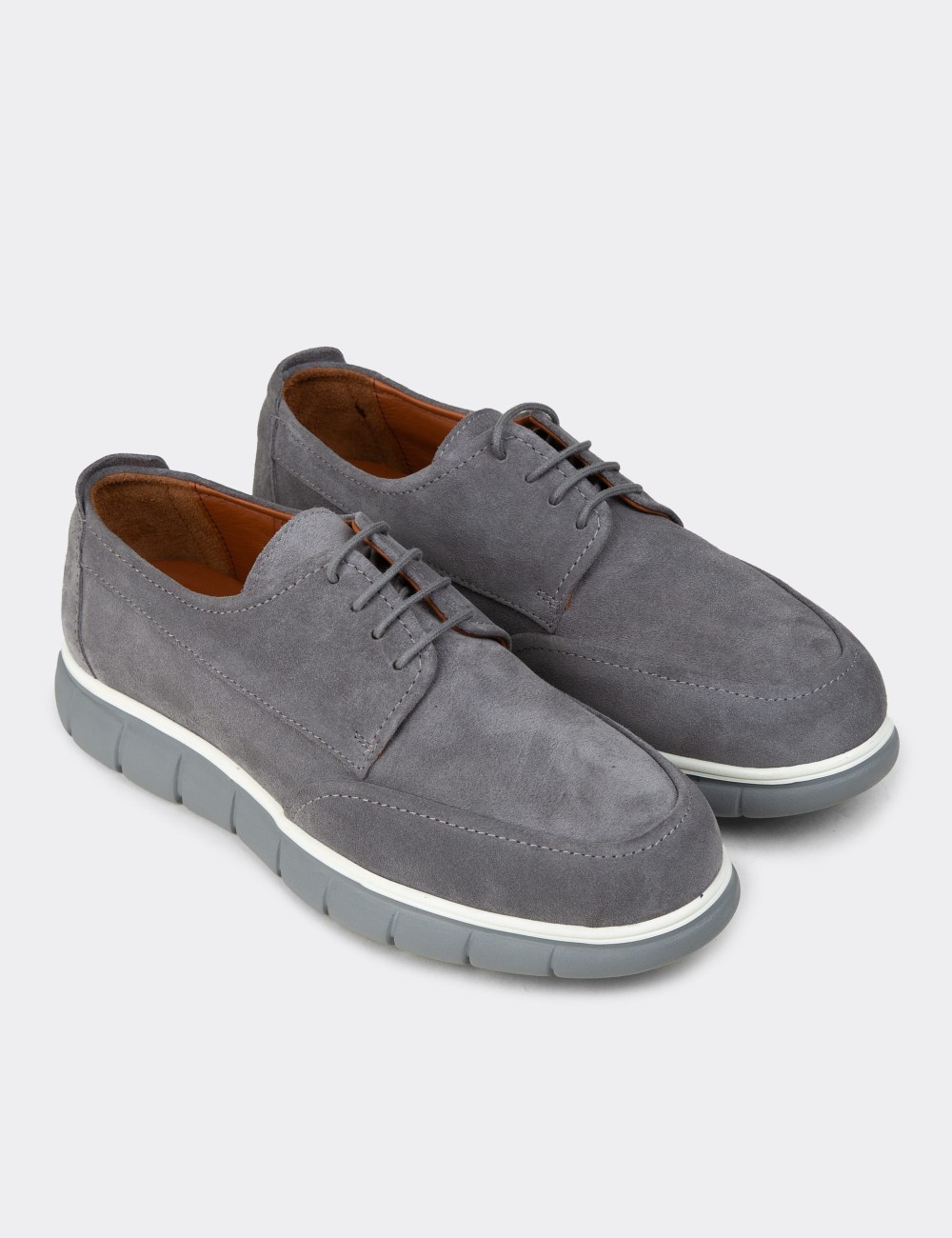 Men's Gray Suede Leather Lace-up Footwear - 02046MGRIE01