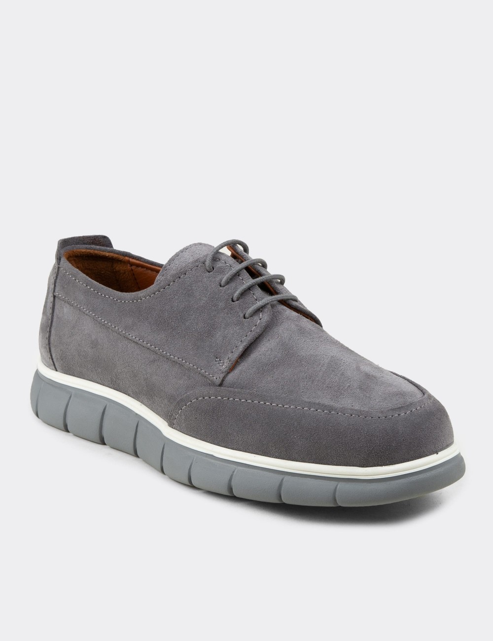 Men's Gray Suede Leather Lace-up Footwear - 02046MGRIE01
