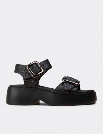 Women's Black Leather Sandals