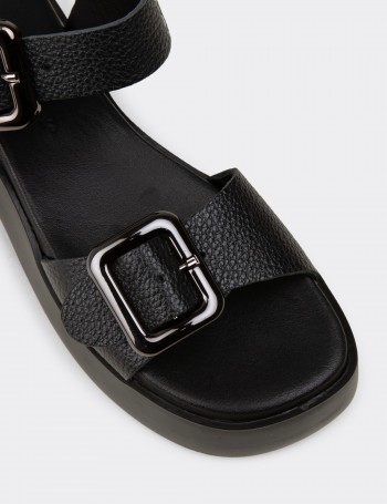 Women's Black Leather Sandals